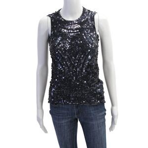 Gryphon New York Womens Sequined Sleeveless Tank Top Navy Blue Size Extra Small